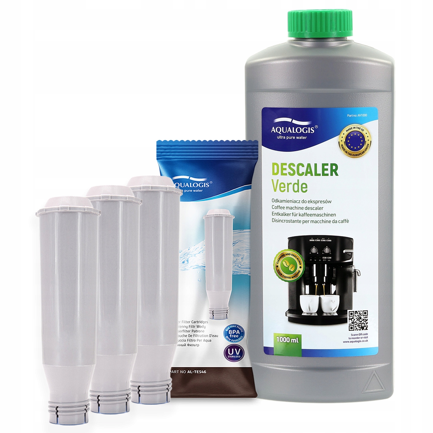 3x Filtr Wody AL-TES46 Do Ekspresu Krups Odkamieniacz Aqualogis Verde 1L